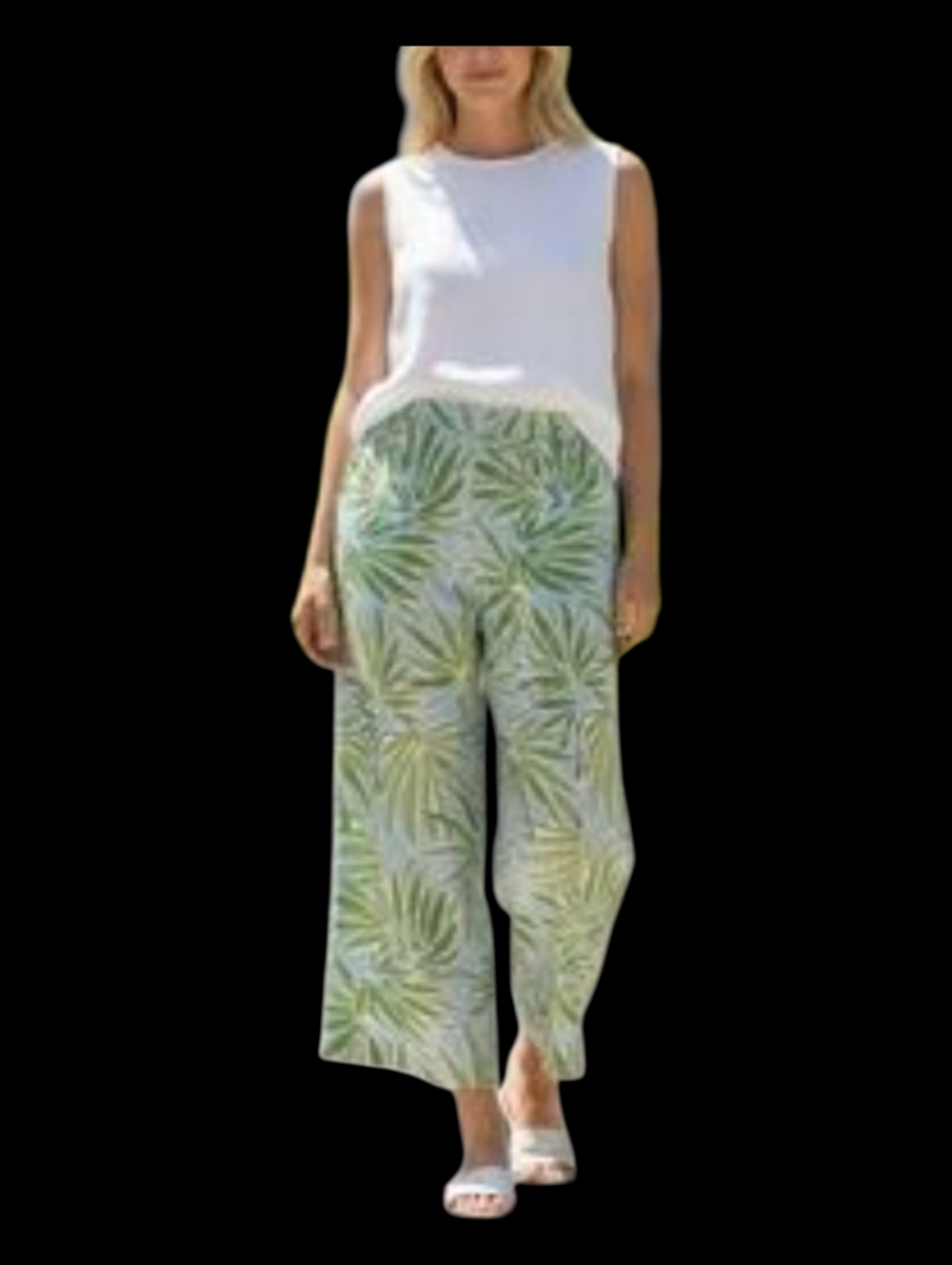Sigrid Olsen Leaf Print Ankle Cropped 100% Linen Pants S